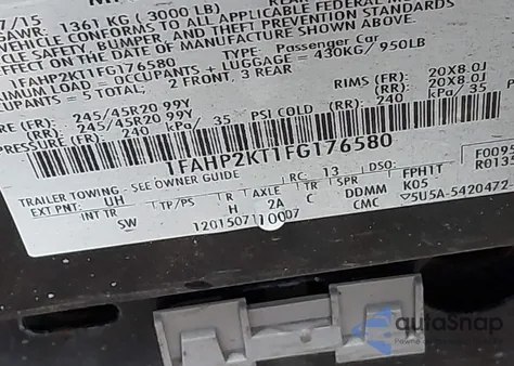 2015 Ford Taurus Sho z USA, uszkodzony, nr VIN 1FAHP2KT1FG176580